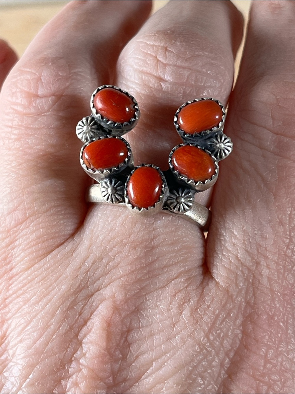 Solid Sterling Silver Carnelian Southwestern Naja Ring Adjustable Size 7.25 - Picture 2 of 9